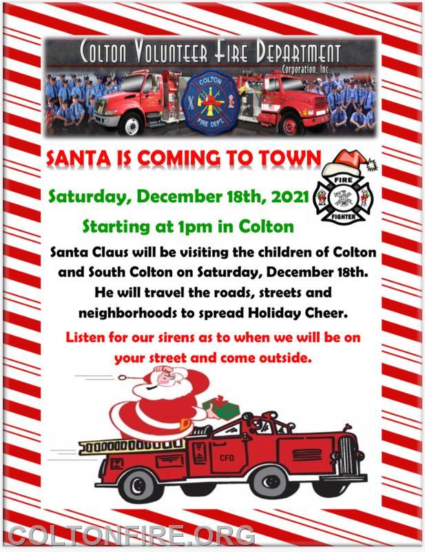 Visit from Santa Colton Volunteer Fire Department